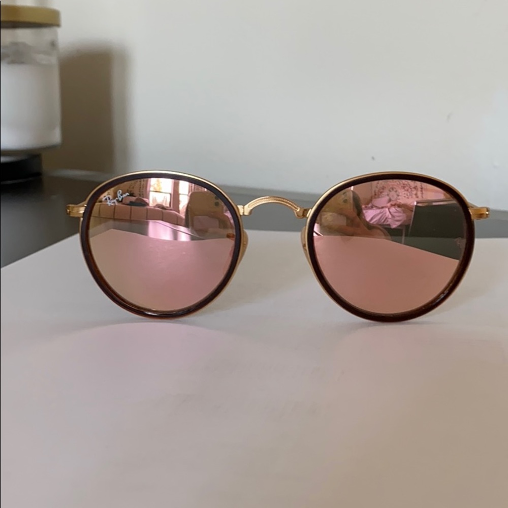 RayBan Rose Gold Pink Round Folding Sunglasses
